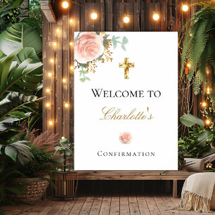 Konfirmation blassrosa floraler Eukalyptus-Willkom Poster