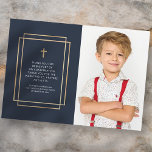 Konfirmation | Einfaches benutzerdefiniertes Foto Dankeskarte<br><div class="desc">Fügen Sie Fotos und Ihre individuelle Dankesnachricht. Dieses Design besteht aus einem goldenen geometrischen Rahmen und einem goldenen Imitat Kreuz. Abrufbar unter: http://www.zazzle.com/store/selectpartysupplies</div>