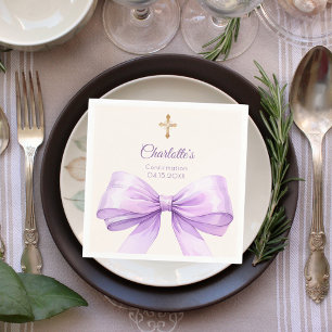 Konfirmation lila Schleife creme Kreuz Serviette