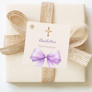 Konfirmation lila Schleife Kreuz Mädchen DIY Geschenkanhänger