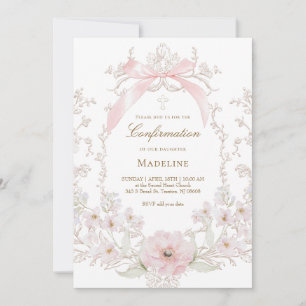Konfirmation mit rosa Blumenrahmen Einladung