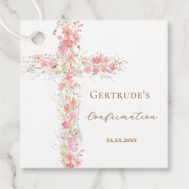 Konfirmation rosa Blumen Kreuz Geschenkanhänger