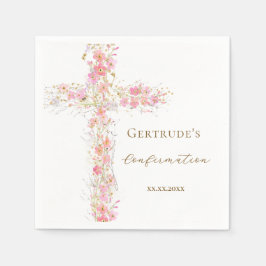 Konfirmation rosa Blumen Kreuz Serviette