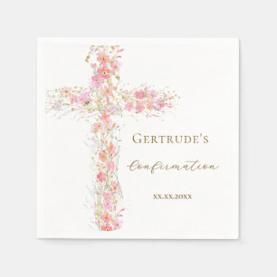 Konfirmation rosa Blumen Kreuz Serviette