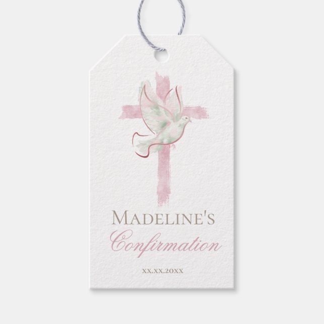 Konfirmation rosa Kreuz Geschenkanhänger (Vorderseite)