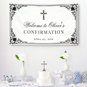 Konfirmation Schwarz & Weiß Vintage Elegantes Skri Banner