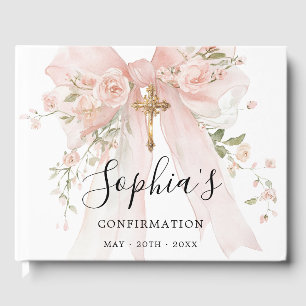 Konfirmations Mädchen Rosa Schleife Rosen Custom Gästebuch