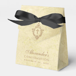 Konfirmations-Pergament-Vintage-Kreuz im Wappen  Geschenkschachtel