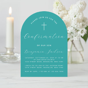 Konfirmations Teal Bogen Einfach Moderne Schrift K Einladung