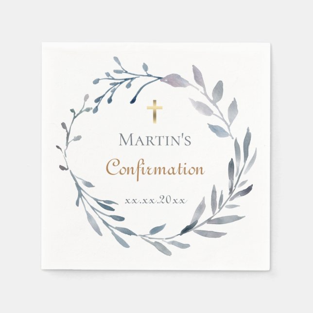 Konfirmationsblaue Girlande  Serviette (Vorderseite)
