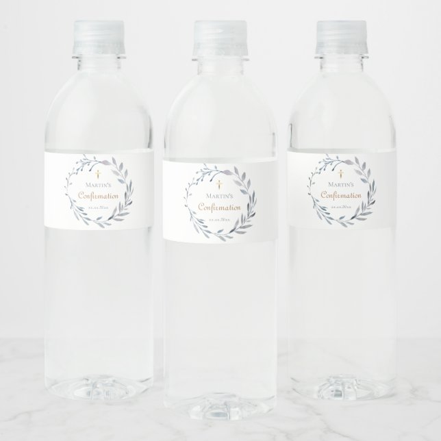 Konfirmationsblauer Kranz Wasserflaschenetikett (Flaschen)