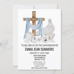 Konfirmationsfeier Aquarell Taube Kreuz Einladung