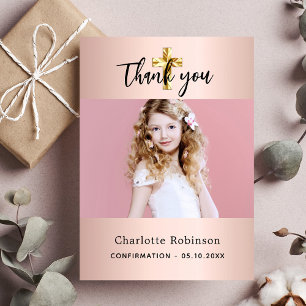 Konfirmationsfoto Mädchen mit Roségold Dankeskarte