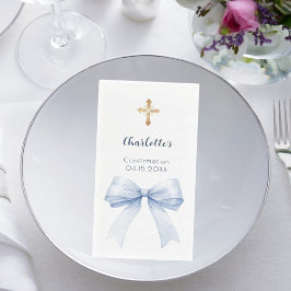 Konfirmationslichtblaue Schleife Kreuz Serviette