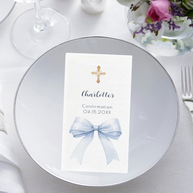 Konfirmationslichtblaue Schleife Kreuz Serviette (Von Creator hochgeladen)