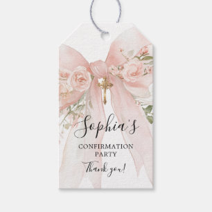 Konfirmationsparty Mädchen Rosa Schleife Rosen Dan Geschenkanhänger