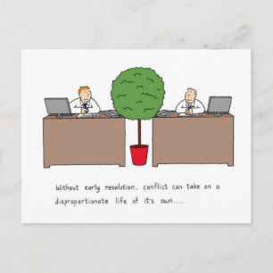 Konfliktlösung am Arbeitsplatz, Cartoon. Postkarte