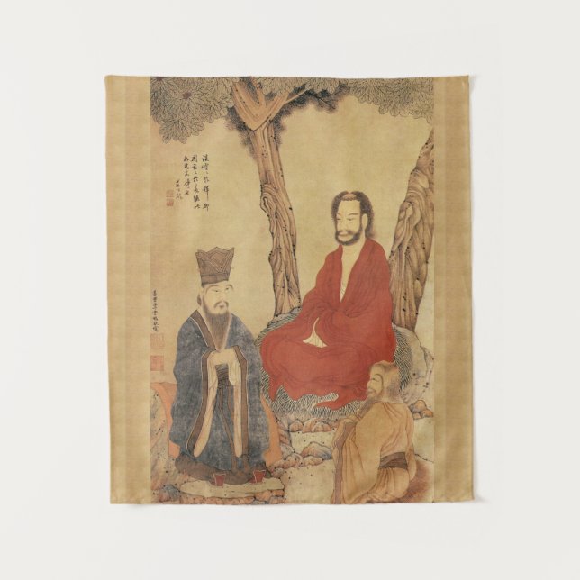 Konfuzius, Lao-tzu und buddhistisches Arhat Wandteppich (Vorderseite)