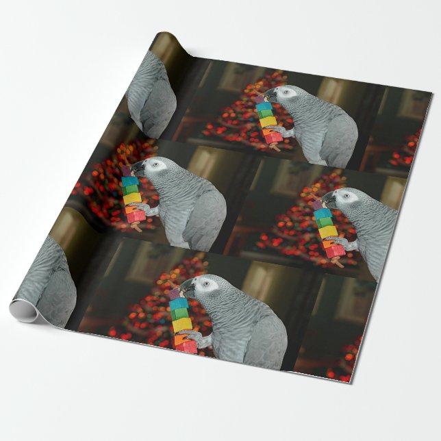 Kongo African Gray Parrot Merry Christmas Tree Geschenkpapier (Ungerollt)