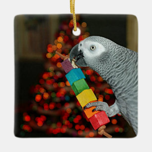 Kongo African Gray Parrot Merry Christmas Tree Keramikornament