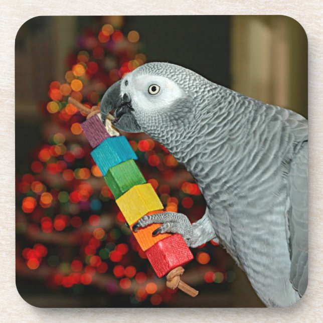 Kongo African Gray Parrot Merry Weihnachtsbaum Getränkeuntersetzer (Vorderseite)