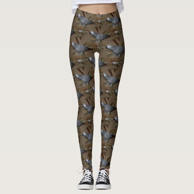 Kongo African Gray Parrot on Floor Leggings (Vorderseite)
