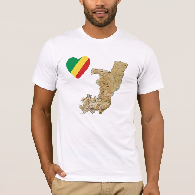 Kongo-Brazzaville Flaggen-Herz und Karten-T - T-Shirt (Vorderseite)