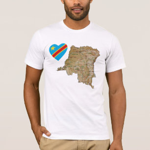Kongo-Kinshasa Flag Herz und T - Shirt Karte