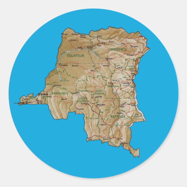 Kongo-Kinshasa-Karte Runder Aufkleber (Vorderseite)