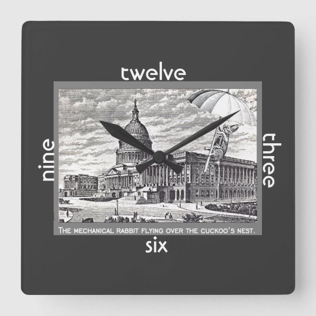 Kongreß ist Kuckuck-mechanisches Kaninchen Quadratische Wanduhr (Vorderseite)