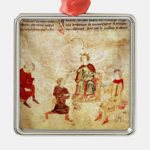 König Arthur auf seinem Thron umgeben Silbernes Ornament
