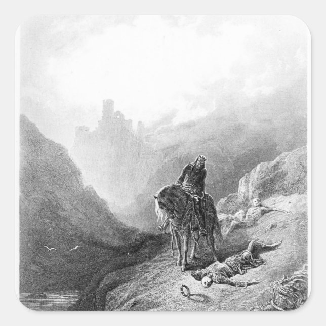 König Arthur entdeckt Skelette Quadratischer Aufkleber (Vorderseite)