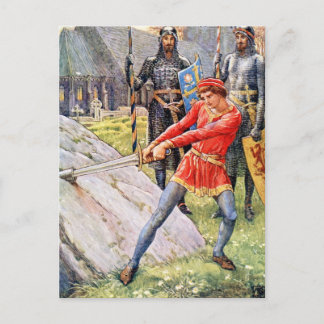 König Arthur zeichne das Schwert aus dem Stein Postkarte