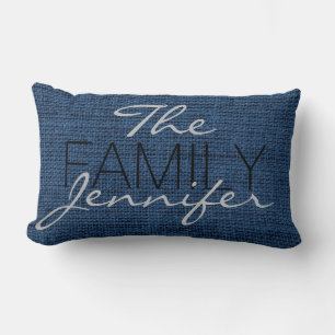 König Blaue Jute Rustikale Leinen Monogramm Lendenkissen