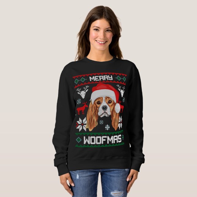 König Cavalier Charles Spaniel Merry Woofmas Sweatshirt (Vorne ganz)