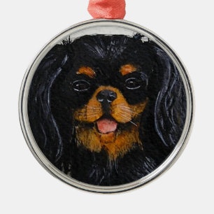König Charles Cavalier Spaniel Schwarzes und Tan Ornament Aus Metall