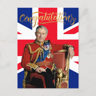 König Charles III. mit britischer Flagge Gratulati Postkarte