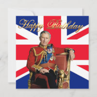 König Charles III mit britischer Flagge Happy Birt