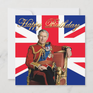 König Charles III mit britischer Flagge Happy Birt Karte