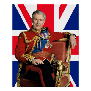 König Charles III mit britischer Flagge Poster