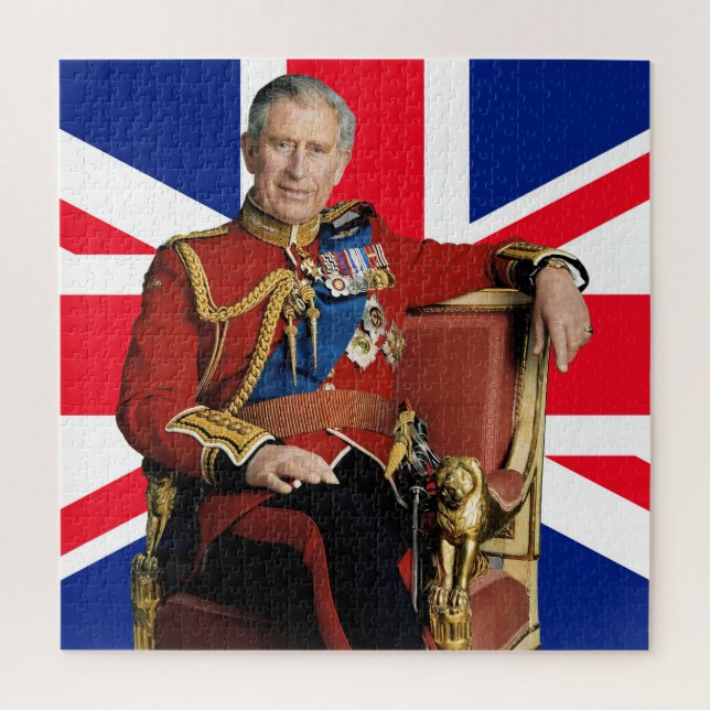 König Charles III mit britischer Flagge Puzzle (Vertikal)