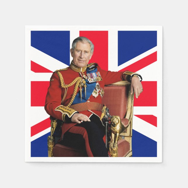 König Charles III. mit britischer Flagge Serviette (Vorderseite)