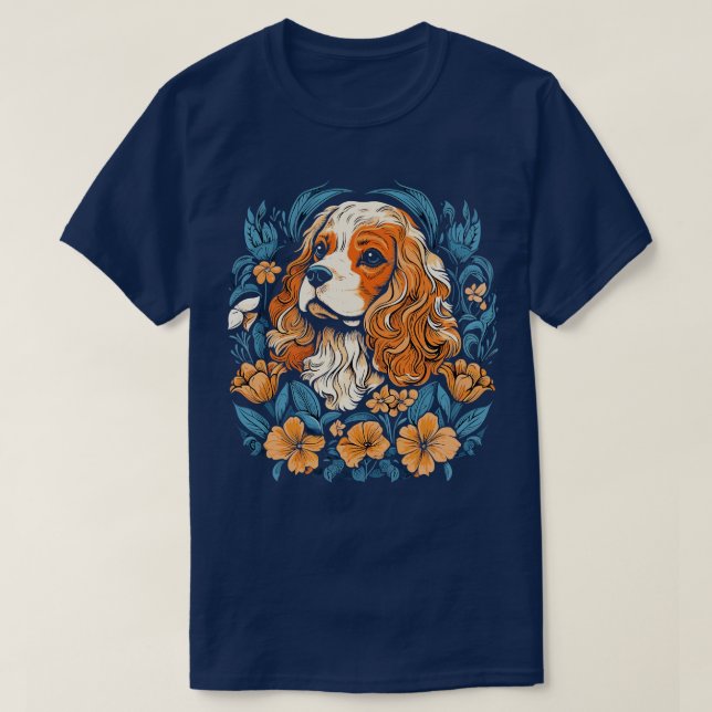 König Charles Spaniel mit Lilienillustrierung T-Shirt (Design vorne)