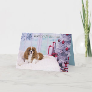 König Charles Spaniel von der Weihnachtsbaumkarte Feiertagskarte