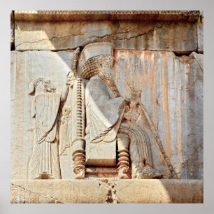 König Darius I. Bas relief, Persepolis, Iran Poster