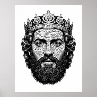 König David Kalligrafie-Porträt - Vintage-Schrift Poster