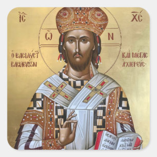 König der Könige Jesus Christus Orthodoxe Ikone Quadratischer Aufkleber