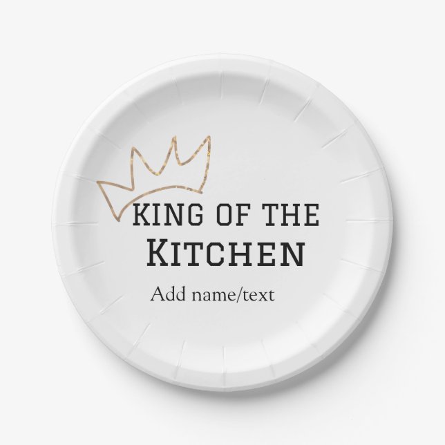 König der Küche Koch Kochen hinzufügen Namen Krone Pappteller (Vorderseite)