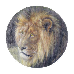 König der Tiere 12" rundes Glasschneidenbrett Schneidebrett