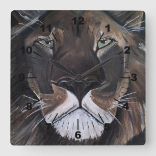 König der Tiere Gemälde von Alfred Fox Quadratische Wanduhr